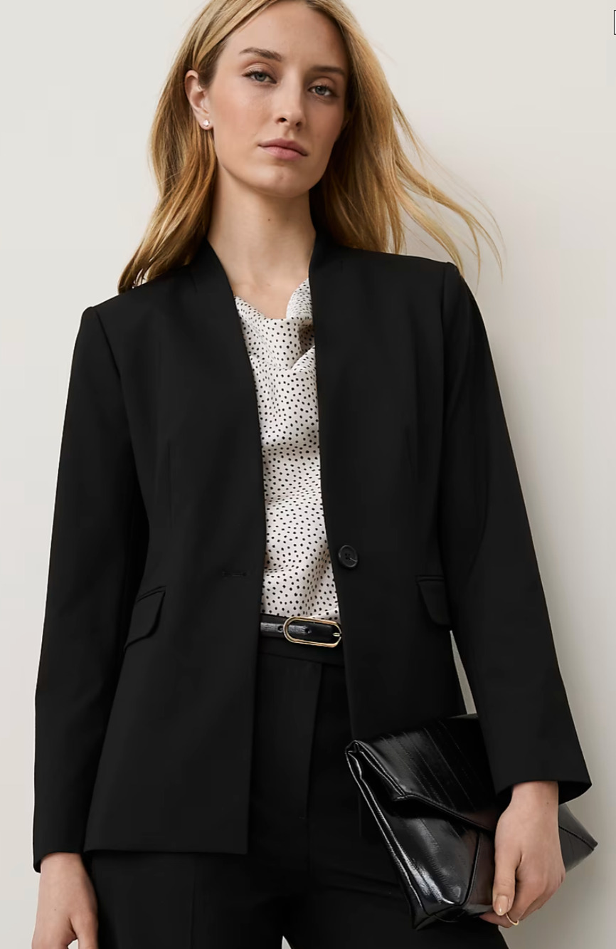 NWT ANN TAYLOR BLACK COLLARLESS SEASONLESS STRETCH BLAZER JACKET SZ 18